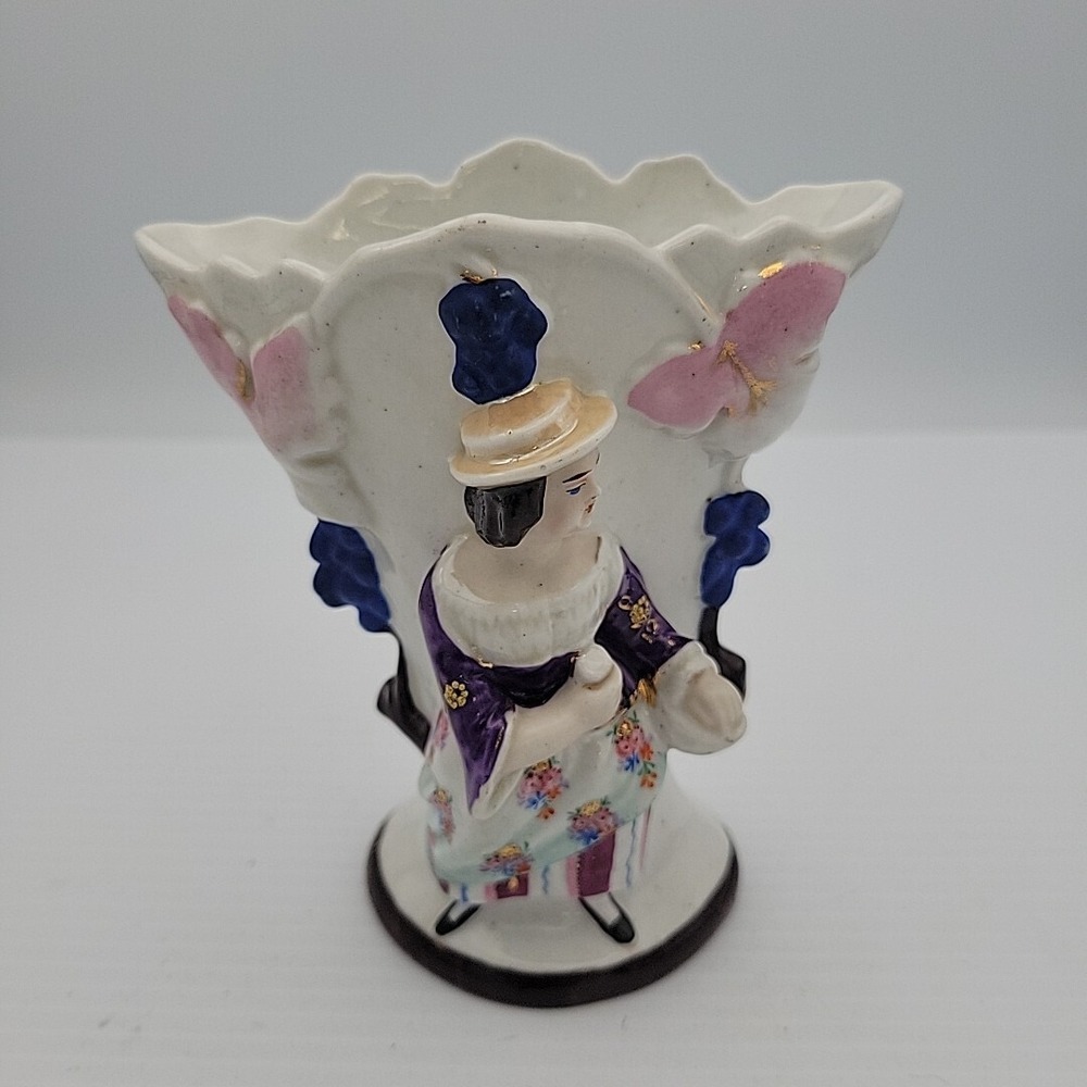 Antique Camille Nadot Porcelain Figurine Vase Girl Floral Rose France Early Mark